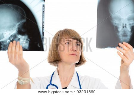 Young Female Doctor With X-ray Photograph