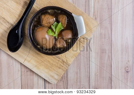 Thai Food : Egg Stewed With Pork And Tofu