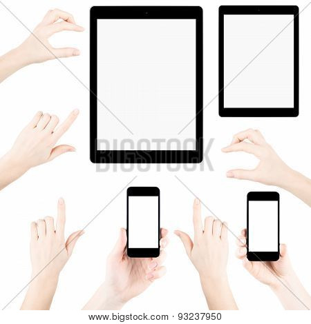 Set of isolated gadgets and hands