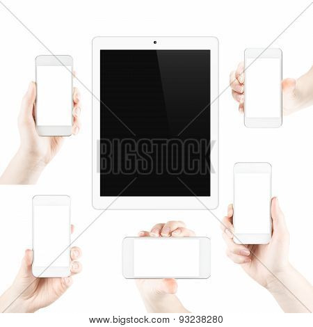 Set of isolated gadgets and hands