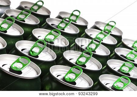 Aluminum beer cans. Close up in a sunny day