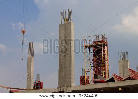 Construction Site Against Blue Sky With Clouds