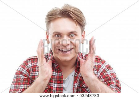 Exited guy showing  great surprise