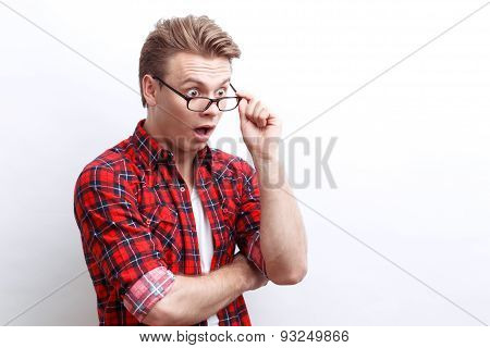 Surprised guy showing wonder