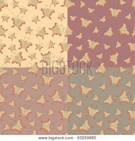 Seamless graphic pattern of butterflies and moths on a light background