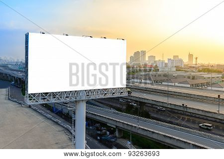 Blank Billboard At Twilight For Advertisement.