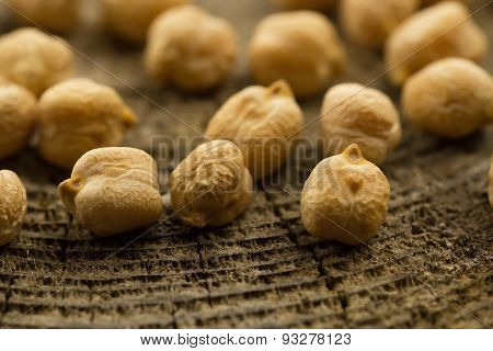 Bunch Of Chickpeas On The Old Wooden Background. Indian Cuisine