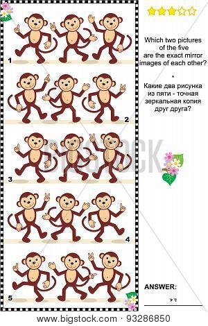 Visual puzzle - find two mirrored copies of monkey rows
