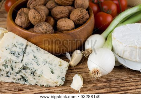 Portion Of Danish Blue Cheese And Vegetable