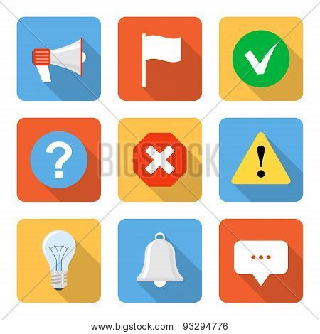 Flat Notification Icons With Long Shadows. Vector Illustration