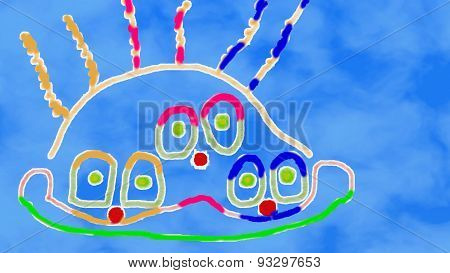 Naive Painting. Unknown Flying Object (ufo) In Flight Over Earth.