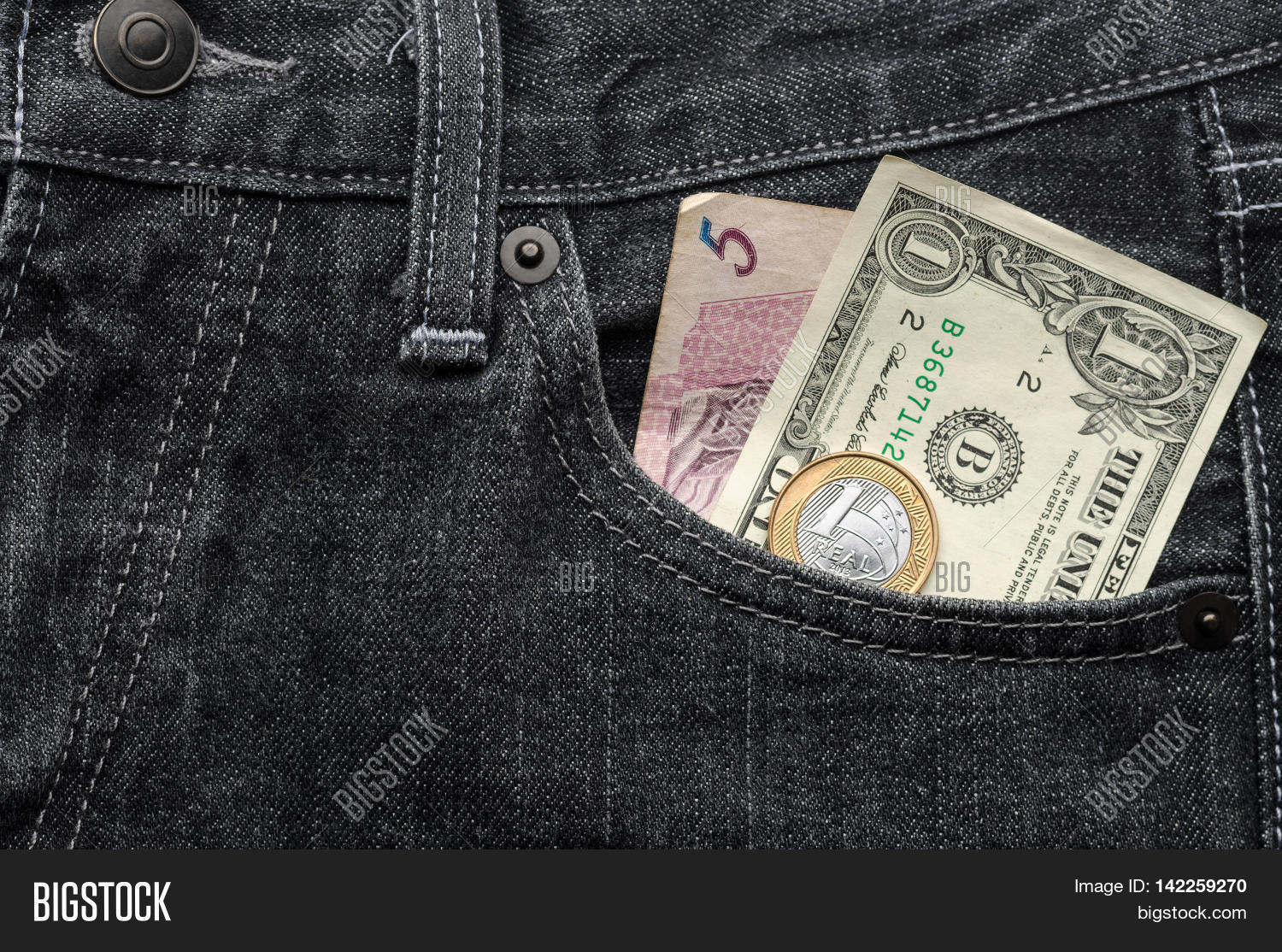 One Dollar Brazilian Image Photo Free Trial Stock One American Dollar With Brazilian Real Money Inside A Jeans Pants Pocket