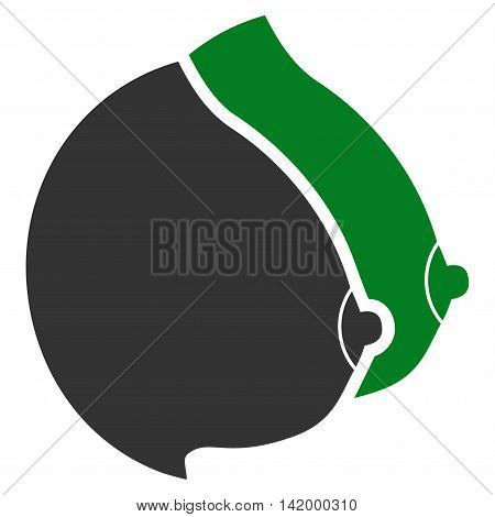 Female Tits vector icon. Style is bicolor flat symbol, green and gray colors, rounded angles, white background.