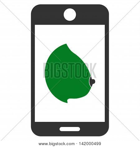 Mobile Erotic Tit vector icon. Style is bicolor flat symbol, green and gray colors, rounded angles, white background.