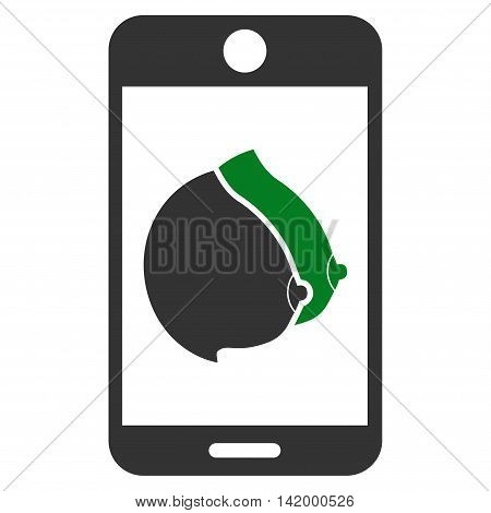 Mobile Erotic Tits vector icon. Style is bicolor flat symbol, green and gray colors, rounded angles, white background.
