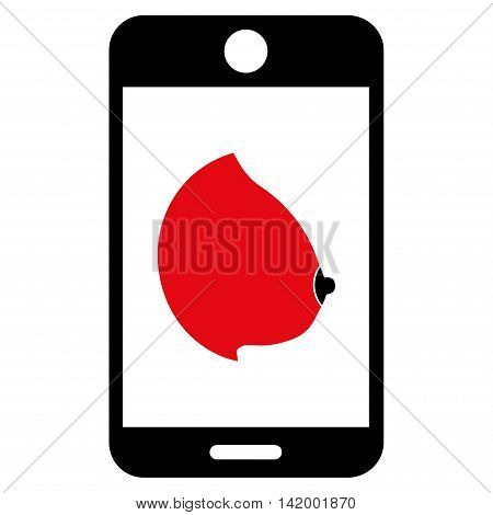Mobile Erotic Tit vector icon. Style is bicolor flat symbol, intensive red and black colors, rounded angles, white background.