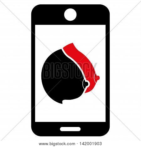 Mobile Erotic Tits vector icon. Style is bicolor flat symbol, intensive red and black colors, rounded angles, white background.