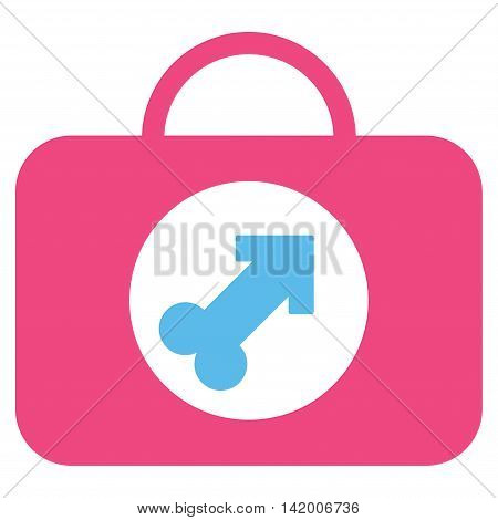 Male Erection Case vector icon. Style is bicolor flat symbol, pink and blue colors, rounded angles, white background.