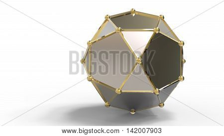 3D Render Of Shiny Luxury Crystal Sapphire Hedra.with Edges Framed With Golden Wire