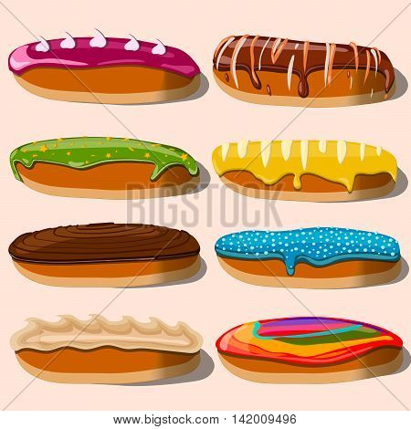 Delicious Eclairs, Sweets, Bakery, Tasty Food, Vector