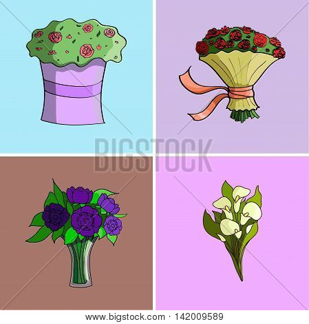 Flowers, Bouquet, Set Of Bouquets, Nature, Beautiful, Gift, Roses, Logo, Icon, Vector