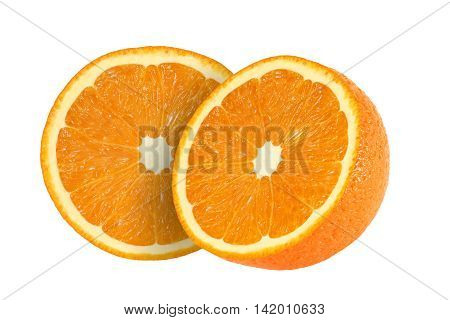 cut orange fruits isolated on white background with clipping path