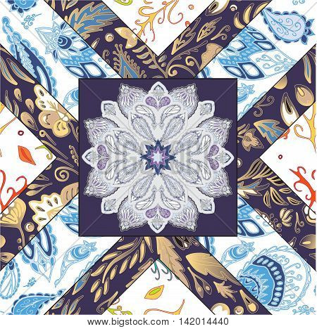 abstract seamless patcwork tile with floral ornament.arabic or orient pattern. vintage style