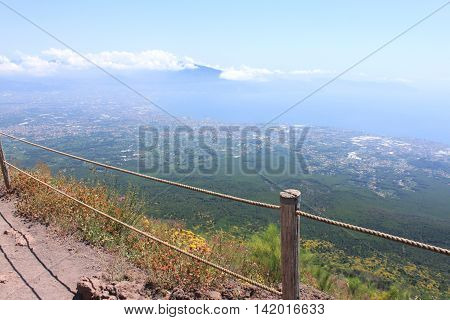 The road to the top of Mount Vesuvius, near the crater. Italy, Naples.