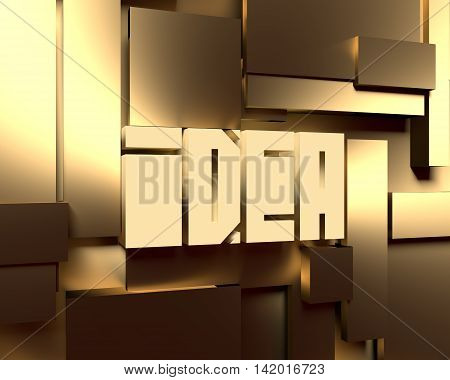 Shiny brushed metal tiles. Golden metallic material. 3d rendering. Idea text