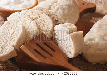 Czech Knode Sliced Close-up On The Table. Horizontal