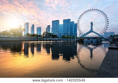 View to Eye of Tianjin at night,tianjin,china.