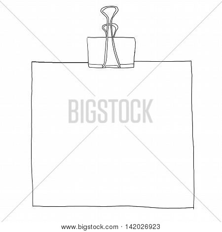 Binder Clips and blank Paper line art illustration
