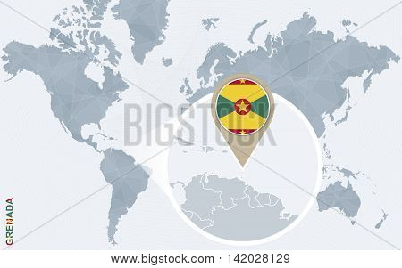 Abstract Blue World Map With Magnified Grenada.