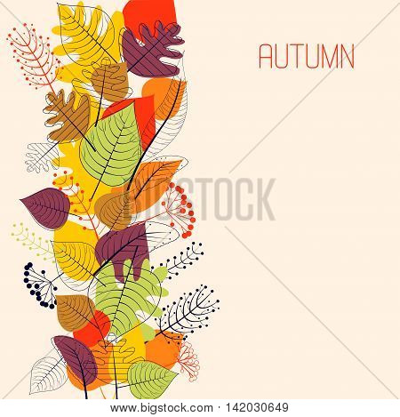 Decoration with Autumn colored stylized leaves on pink background