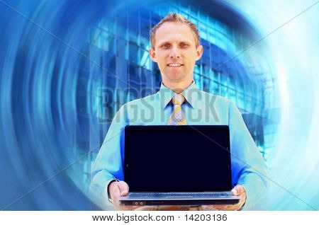 Mutluluk işadamı olarak iş mimari arka plan bulanıklık