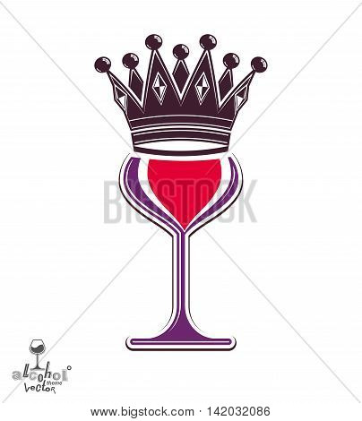 Sophisticated luxury wineglass with king crown graphic artistic vector goblet.