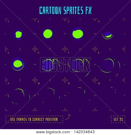 Energy ring explosion sprites or animation frames icons. Use in game development, mobile games or motion graphic. Vector illustration.