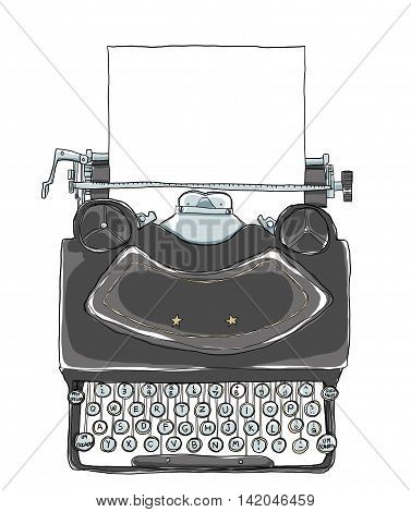 black Typewriter vintage with paper art illustration