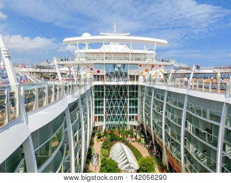 Barselona, Spaine - September 06, 2015: Royal Caribbean, Allure of the Seas sailing from Barselona on September 6 2015. The second largest passenger ship constructed behind sister ship Oasis of the Seas. View of central park