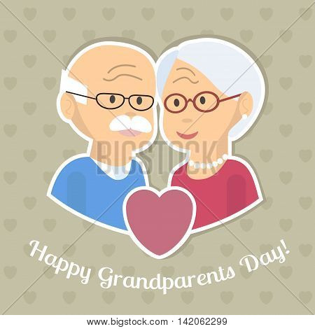Senior couple in love. Old man and woman hugging. Celebration of elderly people. Grandparents day card or poster. Vector illustration flat design