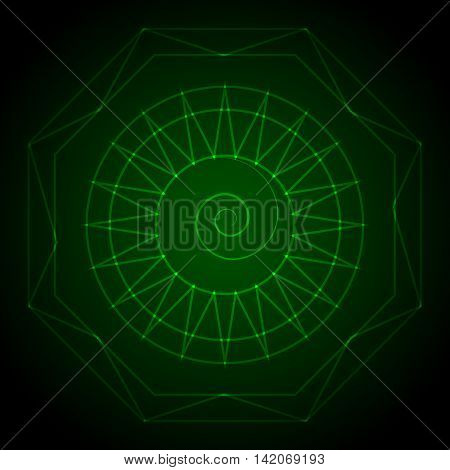 Geometry neon hexagon in green. Vector illustration