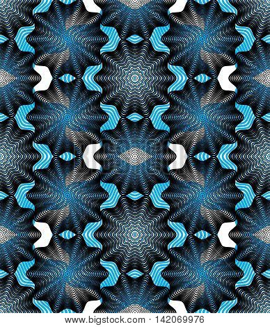Geometric blue stripy overlay seamless pattern bright vector abstract background.
