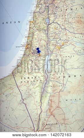 the hague Netherlands-august 10 2016: Map of Israel with pushpin illustrative editorial