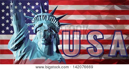 Liberty in low poly style on USA flag graphic background