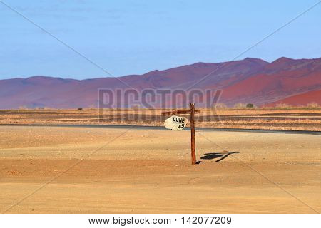 Pointer Dune 45. The most known dune in Namib desert at sunrise Namibia Africa