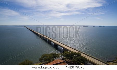 Aerial View Bridge Of Mato Grosso State Border With Sao Paulo State In Brazil. July, 2016
