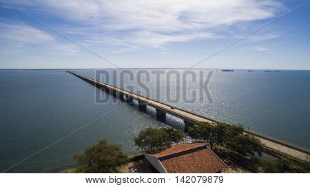 Aerial View Bridge Of Mato Grosso State Border With Sao Paulo State In Brazil. July, 2016