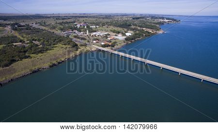 Aerial View Bridge Of Mato Grosso State Border With Sao Paulo State In Brazil. July, 2016