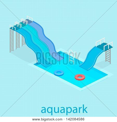 Flat 3D Isometric Summer Aquapark.