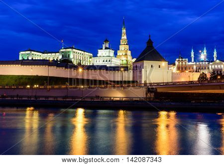 Kazan, Russia - June 12, 2016: night view of Kazan Kremlin in the June 12, 2016, Kazan, Russia.